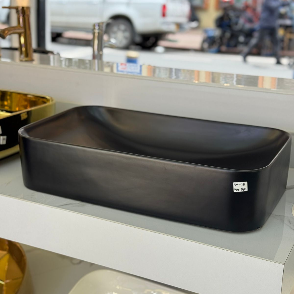 Lavamanos Rectangular Negro Mate – Diseño Minimalista y Elegante KM128