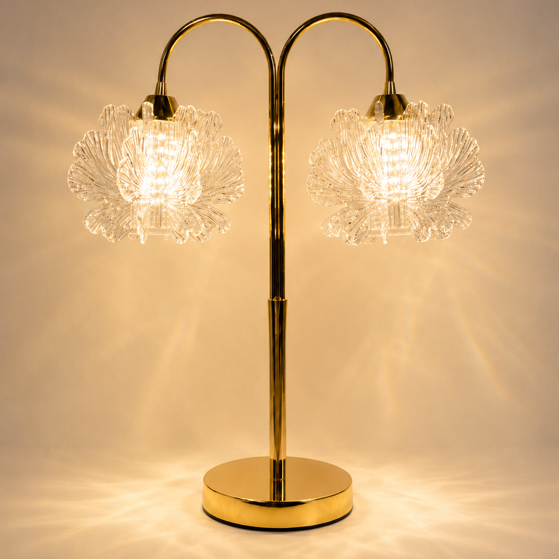 Lámpara de Mesa LED Flor de Cristal Dorada | Lámpara Decorativa para Mesita de Noche y Dormitorio