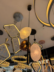 Lámpara Colgante Artística de Vidrio Grabado y Cristal Ámbar | Diseño Escandinavo Moderno LED