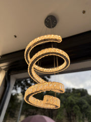 Lámpara Colgante LED Espiral Crystal Gold | Diseño Moderno de Lujo con Cristales Decorativos